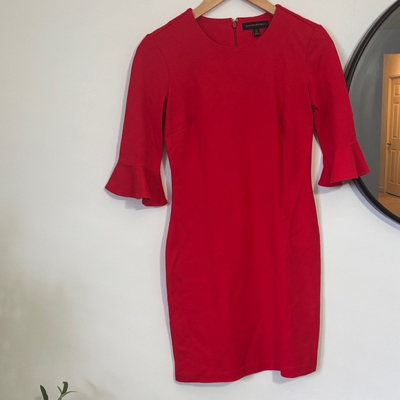 Banana Republic Red Dress Elegant Ruffle Sleeve Chic Minimalist Classic Style - Picture 2 of 8